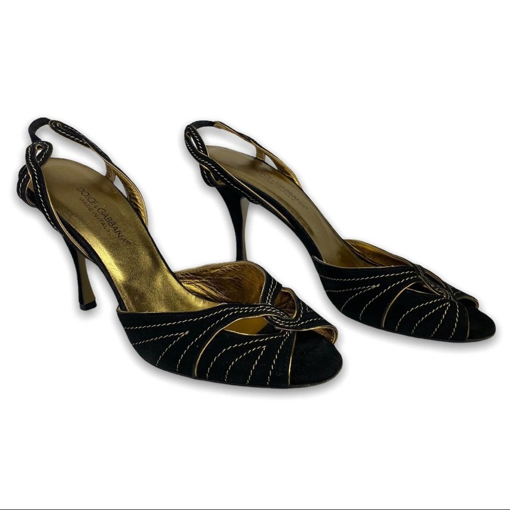 Dolce & Gabbana | Camoscio Nero Black Gold Heels